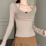 Aesthetic Halter Neck Bow Long Sleeve TeeOutfit