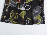 Spring Silk Satin Texture V-Collar Printed Flute Dress