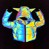 New Long Sleeve Short Hooded Dazzle Color Reflective Cotton-Padded Jacket Women's Fashion Luminous Cotton-Padded Jacket-Outfit