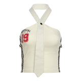 Zingj 2024 Summer Women's Tie Design Hanging Letter Print Slim Vest-Outfit