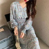 Summer Mujer Fashion Female Vintage Printed Long Sleeve Loose Chiffon Dress Women Casual A-line Long Dresses