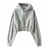 Women Solid Fleece Hoodies Clothing Long Sleeve Tops Loose Pocket Sweatshirt Female Casual