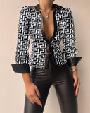 Zingj Wise Burst Spring Long Sleeve V Collar PU Leather Splicing Women's Shirt Shirt