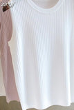 Women's Wide Shoulder Strap Elegant Women Tank O Neck Thin Sleeveless Ice Silk Knitted Vest Slim Women's Clothing