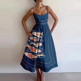 Women's New 2025 Spring Dress Solid Color Sexy U-Neck Waist Folding Sling