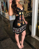 Zingj Hot Summer Sexy Sleeveless Waist Strap Print Dress Women's