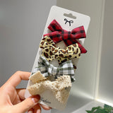 Pcs/set Cotton Linen Leopard Print Hair Bows With Clip For Girls Plaid Hair Clips Barrettes Hairpins Headwear Hair