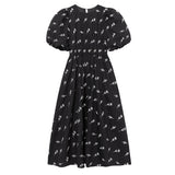 New Embroidered Bubble Sleeve Poplin Dress With Waist Length