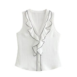 New Color Trim Laminated Sleeveless Blouse