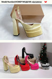 Onlymaker Square Toe Sandals Platform Thick High Heels Solid Mixed Colors Crystal Buckle Stain Sandals Graceful Women