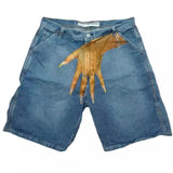 Zingj New Hip-Hop Funny One-Hand Pattern Printed Denim Shorts Men's High Street Fashion And Leisure 211-1-Outfit