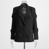 2025 New Fashion Temperament Commuter Suit Collar Jacket Pants Three-Dimensional Flower Suit