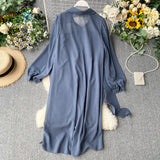 Zingj Shirt Female Designer Feel Minority Pleated Lotus Leaf Ribbon Loose Medium And Long Style Chiffon Dress