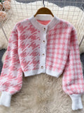 Autumn Knit Plaid Cardigans + Camisole + Skirts 3pcs Sets Korean Short Sweater Coat + Vest + Mini Skirt Suits Women