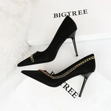 Zingj Sexy Nightclub Show Thin Heel Ultra High Heel Shallow Pointed Metal Chain Chain Women's Shoes Single