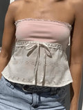 Contrast Lace Bandeau Crop Top- Outfit