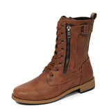 Size Female Boots 2025 Autumn And Winter New Flat Bottom Low Tice Front Zip In The Middle Of The Barrel Women's