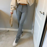 Casual Skinny Solid Autumn Flare Pants Women Sweatpants Harajuku Korean Split Stretch High Waist Pants Basic