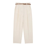 New Braided Ribbon Decorative Blended Straight Leg Pants
