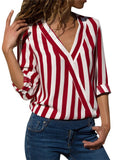 Striped Blouse V-neck Long Sleeve Blouses Shirts Casual Tops Work Wear Chiffon Shirt Plus Size Blusas Mujer De Moda