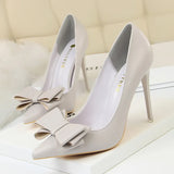 Zingj Korean Version Of Fashion Sweet High-Heeled Shoes With High Heel Delicate Show Thin Shallow Mouth Pointed Bow Single