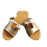Large Summer Women's Flat-Bottomed Slippers Bow Decorated With Wide Strip Slippers Solid Flat