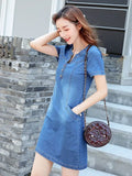 Summer Female New Loose Straight Tube In The Long Denim Dress-Outfit