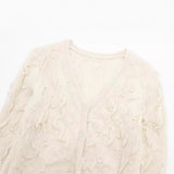 New Artificial Pearl Textured Knitted Coat