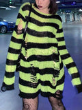 Distressed Stripe Longline Sweater- Outfit