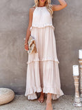 Casual Long Dress Women Summer Female Ruffle Pullover Beach Dresses Ladies Elegant Sleeveless Hollow Tie-Up Party