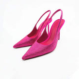 ZAR 2022 Summer Leopard Pumps for Women Fashion Ponited Toe Rhinestone Interchangeable Strap Party Heels Feminine Vintage