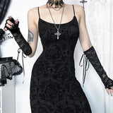 Dark Wind Sexual Personality Cross Flocking Suspenders Dress 2023 New Slim Bag Hip