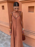 Single Breasted Ruffle Suspender Maxi Dress Women Sexy Deep V Neck Backless Slim Dreses Summer Lady Party Vacation