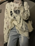 Y2k Aesthetic Holes Hollow Out Womens Sweater Grunge Loose Cardigan Mujer Fashion Harajuku Streetwear Casual Pull