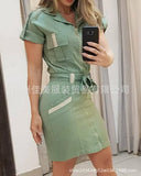 New Wish Solid Color Lace Waist Show Thin Women's Dress Short-Sleeved Dress