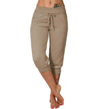 Women's Seven-Cent Pants, Leisure, Slim, High-Waisted Rope Pocket, Sports Pants, Fitness Training, Running Casual