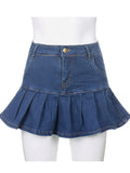 Pleated Mini Denim Skirt Women High Waist A Line Brown Micro Skirt Femme Girls Hot Jeans Skirts Grunge Bottom