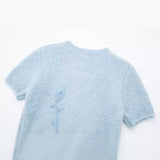 New Embroidered Slim Short-Sleeved Round-Neck Knitted Coat