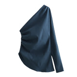 New Pleated Asymmetrically Trimmed Blouse