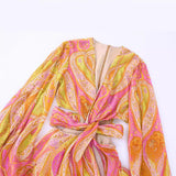 New Hollowed-Out Design Printed Long-Sleeved Dress