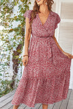 Women's Dresses Pink Dress Women Outfits Elegant Puff Sleeve Floral Dress Sexy V Neck Summer Dress Women