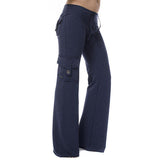 Elastic Waist Button Pocket Yoga