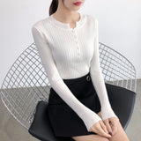 Zingj And Winter Design Round Collar Leaky Clavicle Knitted Bottomed Shirt A Slim Short Pit Striped Thin Sweater Button