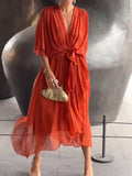 New Women's Solid Color With Long Skirt Bat Sleeve Irregular Dress