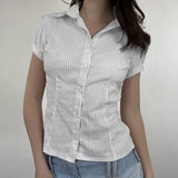 Zingj Style Short Sleeve Striped Base Shirt POLO Collar Slim Slim Single Breasted Joker