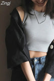 White Crop Top Women Sleeveless Sexy Outfits Solid O Neck Tight Stretch Basic Summer Tank Top Women 2023