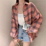 Vintage Plaid Oversized Loose Blouse-Outfit