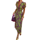 Women's Dress 2025 New Temperament Fashion Print V Collar Folds To The Waist To Repair The Dress