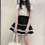 Black Lace Trim Ruffles Mini Skirt- Outfit