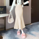 Zingj Half Skirt Women's Spring And Autumn Korean Version Solid Color Slim Long Skirt Shows Skinny Buttocks Fishtail Skirt With Long Winter